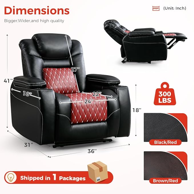ANJ Power Recliner Chair Set of 7,Home Theater Seating with Adjustable Headrest,Cup Holders,USB Port,Hidden Arm Storage(Black)