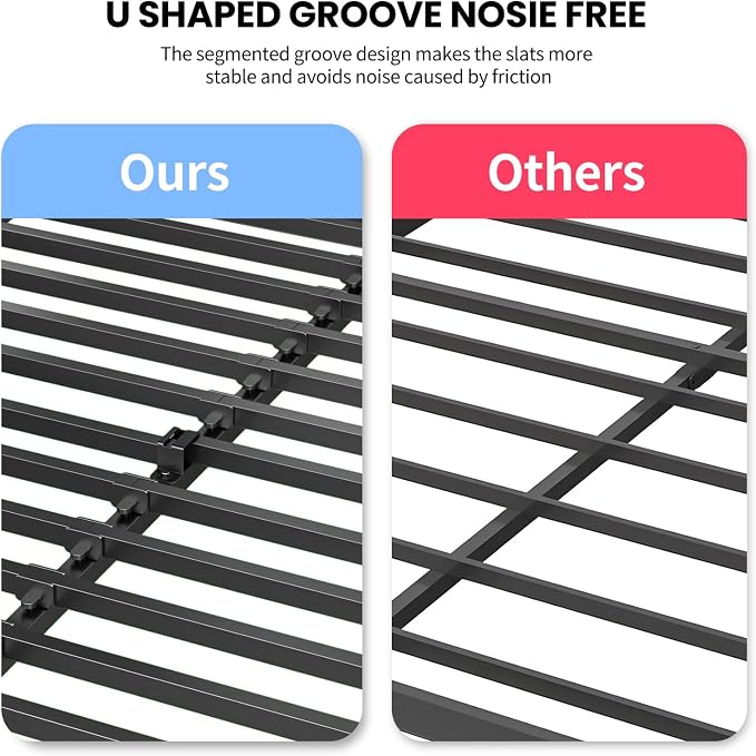 Superay 2 Inch King Box Spring Low Profile, Heavy Duty Metal Box Spring Bed Base, Bunkie Board Bed Slat Replacement, Mattress Foundation, Easy Assembly, Noise Free