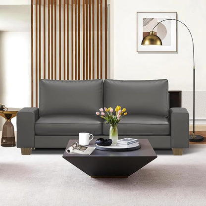 Valthie Faux Leather Couch, Mid Century Modern Comfy Loveseat Sofa with Wide Arm, Side Pockets, Solid Wooden Frame for Office, Living Room and Bedroom, 2 Seater (Gery, 71.25 Inches)