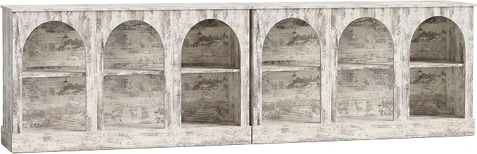 Tribesigns Farmhouse Console Table Set of 2, Extra Long Entryway Table with 3 Tier Storage, Wooden Rectangular Sofa Table Behind The Couch for Entrance, Hallway, Living Room, Distressed White