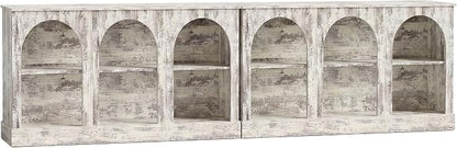 Tribesigns Farmhouse Console Table Set of 2, Extra Long Entryway Table with 3 Tier Storage, Wooden Rectangular Sofa Table Behind The Couch for Entrance, Hallway, Living Room, Distressed White
