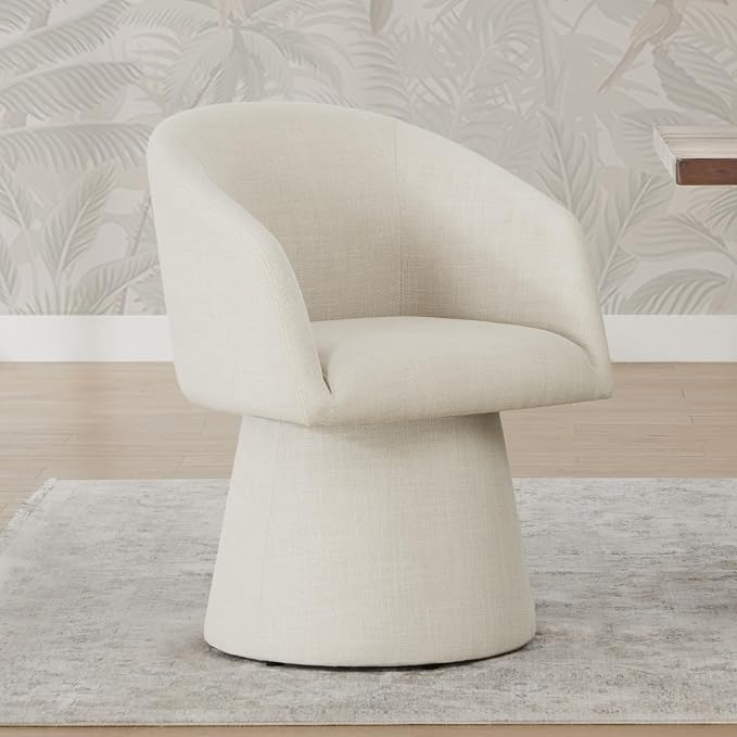 KISLOT Swivel Dining Chairs Set of 1, Upholstered Mid Century Modern Deskchair with Barrel Back, Linen Fabric Kitchen Chairs for Dining Room, Bedroom, Dressing Room, Linen