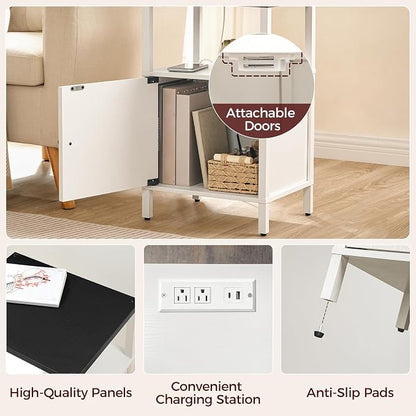MAHANCRIS Farmhouse Nightstand with Charging Station, Barn Door End Table with USB Ports and Storage Cabinet, Bedside Table for Bedroom, Small Space, White and Black ETBW96E01