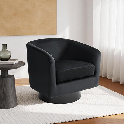 Swivel Barrel Accent Chair, Modern Round Chenille Fabric Arm Chair for Living Room, Bedroom, Comfy Club Reading Chairs for Adults（Velvet Black, Set of 4