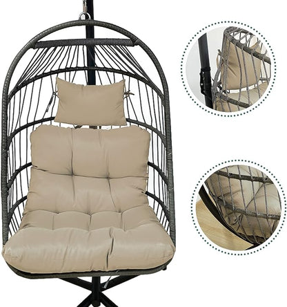Enipate Outdoor Hanging Egg Chair Cushion, Water-Resistant Tufted Swing Basket Chairs Cushion Pads with Headrest Pillow