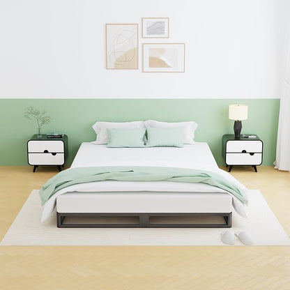VIPSHOW 5 Inch Queen Metal Bed Frame Round Corner Low Platform Bed Frames 3000 LBS Heavy Duty Steel Slats Support Mattress Foundation No Box Spring Needed, Noise Free, Easy Assembly, Black