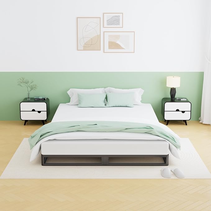 VIPSHOW 5 Inch King Metal Bed Frame Round Corner Low Platform Bed Frames 3000 LBS Heavy Duty Steel Slats Support Mattress Foundation No Box Spring Needed, Noise Free, Easy Assembly, Black