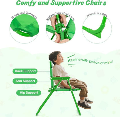 HONEY JOY Kids Picnic Table, Animal Themed Toddler Outdoor Table and Chair Set, 2 Folding Chairs & Removable Umbrella, Children Outdoor Furniture for Backyard Patio Garden (Green Frog)