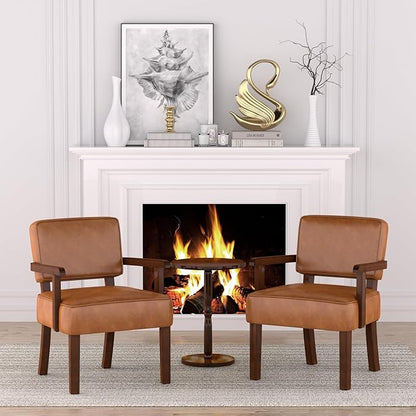 FAGAGA Accent Chairs Set of 2 with Table, PU Leather Living Room Chairs Oversize with Soft Seat and Armrests for Living Room Dinning Room Bedroom Reading Room Waiting Room