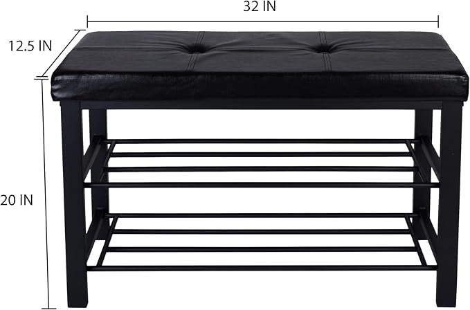 Simplify Storage Bench, Shoe Rack, Ottoman, Tufted, Padded Seating for Entryway, Bedroom, Closet & Hallway, Black