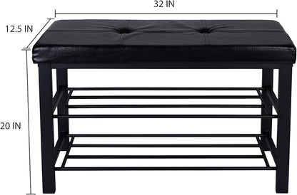 Simplify Storage Bench, Shoe Rack, Ottoman, Tufted, Padded Seating for Entryway, Bedroom, Closet & Hallway, Black