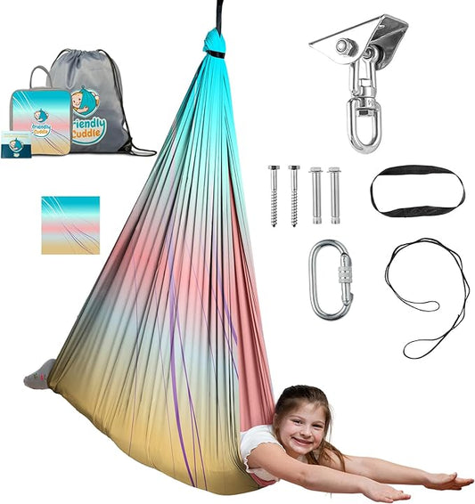 Indoor Sensory Swing for Kids or Outdoor – Holds 300lbs, Double-Layer, & 360° Swivel, Calming Compression Therapy Swing Hammock for Kids & Adults with All Hardware – Sensory-Motor Toys & Gifts