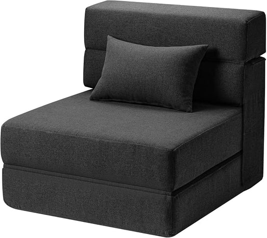 SUYOLS Folding Sofa Bed with Pillow- Convertible Chair Floor Couch & Sleeping Mattress, Foldable Memory Foam Sleeper for Living Room/Dorm/Guest Room/Home Office/Apartment/Loft, Single26, Dark Gray