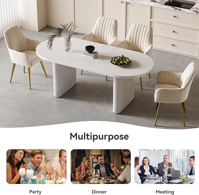 homary Extendable Oval Dining Table 63"-79", Japandi Style Kitchen Table for 4-6 People, Double Pedestal Base, Space-Saving Design for Family Gatherings, Holiday Dinners (Table Only)