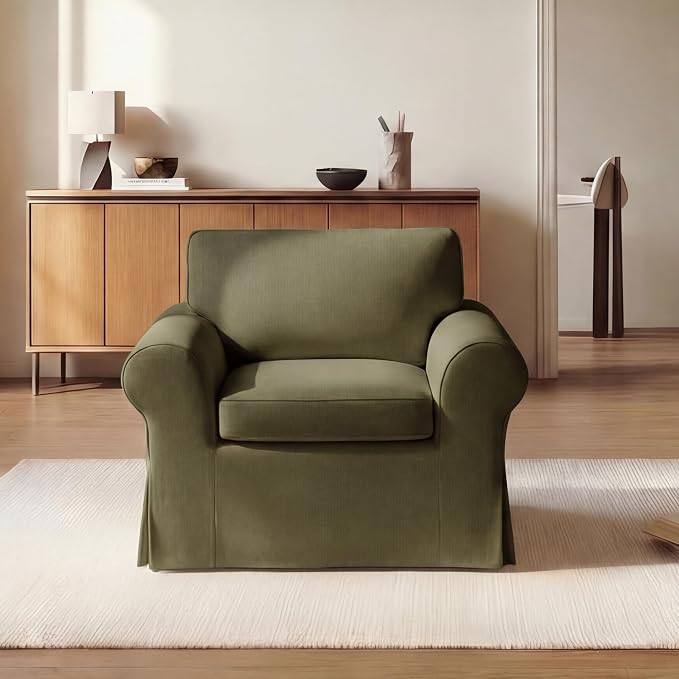 Mistpeople Modern Loveseat Sofa Couch, Upholstered Comfy Sofa with Pillows & Armrests, Deep Seating Couch with Removable Cover for Living Room Bedroom Apartment Office Small Spaces,Green