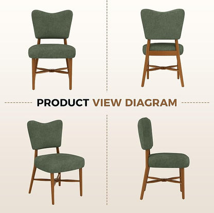 Dining Chairs Set of 6, Linen Upholstered, Solid Wood Legs, Green | Mid Century Modern Farmhouse, Cross-Brace Reinforced, Padded Cushion, Easy 15-Min Assembly, Kitchen Dining Room