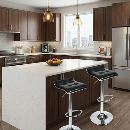 Set of 2 Barstool, Adjustable Swivel Gas Lift Bar Stools, PU Leather with Chrome Base, Black