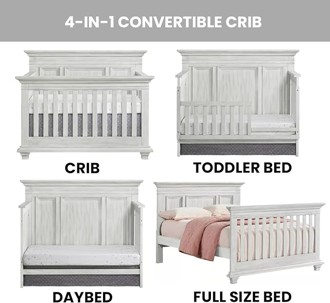 Oxford Baby Weston 4-in-1 Convertible Crib, Vintage White, GreenGuard Gold Certified