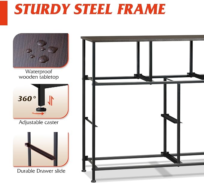 WLIVE 7 Drawer Dresser TV Stand, Entertainment Center, Media Console Table with Metal Frame and Wood Top for TV up to 45 inch, Chest of Drawers for Bedroom, Living Room, Dark Grey