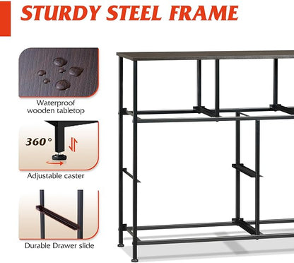 WLIVE 7 Drawer Dresser TV Stand, Entertainment Center, Media Console Table with Metal Frame and Wood Top for TV up to 45 inch, Chest of Drawers for Bedroom, Living Room, Dark Grey