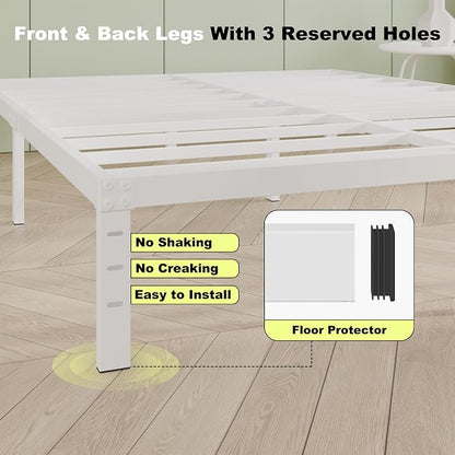 Cieemine 12 Inch White Full Size Bed Frame, Heavy Duty Bed Frame Full Size Mattress Foundation, No Box Spring Needed, Easy Assembly, Noise-Free