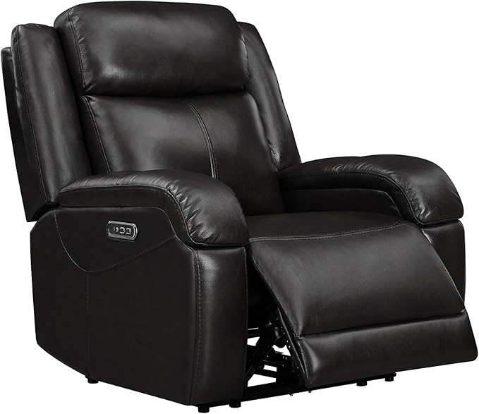Watson & Whitely Genuine Leather Power Recliner Chairs for Adults, Wall Hugger RV Recliner with Power Headrest & Charging Ports, Electric Recliner Sofa Chair for Living Room, Black