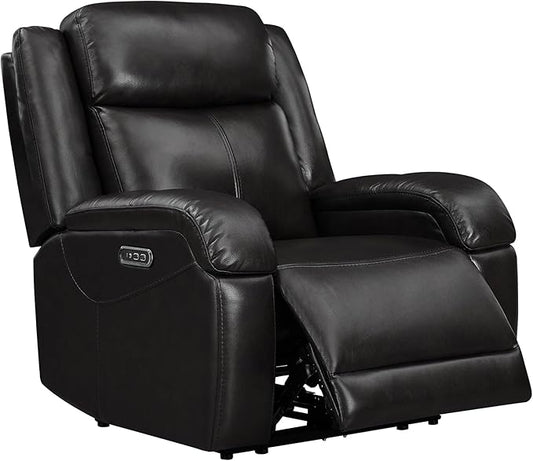 Watson & Whitely Genuine Leather Power Recliner Chairs for Adults, Wall Hugger RV Recliner with Power Headrest & Charging Ports, Electric Recliner Sofa Chair for Living Room, Black