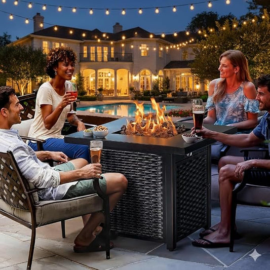Ciays 28-Inch Propane Fire Pit – 50,000 BTU Outdoor Gas Steel Fire Table with Lid & Lava Rock, Adds Warmth & Ambience to Gatherings & Parties on Patio, Deck, Garden & Backyard