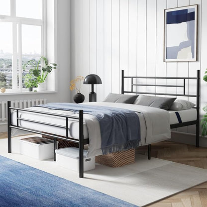Avenco Metal Platform Bed Frame King Size with Classical Headboard and Footboard, 14 Inch, Under Bed Storage, Strong Metal Slats Support, Mattress Foundation, No Box Spring Needed