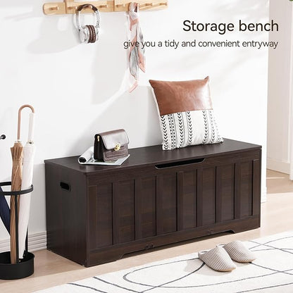 VANKILEY 47.2" Storage Chest Extra Large, Storage Trunk with 2 Safety Hinges, Wooden Storage Bench, Shoe Bench, 47.2x15.7x19.1 Inch, Easy Assembly, for Bedroom, Living Room, Entryway, Espresso