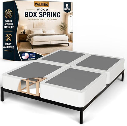 Treaton, 8-Inch Sturdy Wood Box Spring for Mattress Support - Durable and Fully Assembled, Natural Wood Foundation for California King(Fold), White