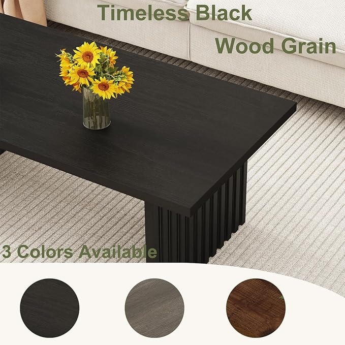BON AUGURE Black Coffee Table, 43 Inch Modern Coffee Tables for Living Room, Wooden Center Table, Living Room Tables for Home, Office (Black Oak)