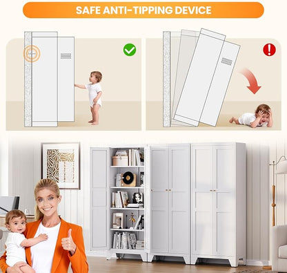 71" Tall Kitchen Cabinet Storage Unit With 2 Doors and 4 Adjustable Shelve, Metal White Freestanding Cupboard, 5 Tier Kitchen Pantry Storage Cabinet for Kitchen Dining/Living Room/Garage/Home/Office