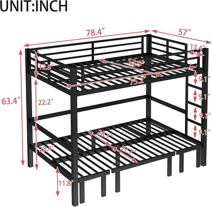 Bellemave Full Over Full Futon bunk Bed, Lower bunk can be Pulled Out in Three Sections, Loft Bed with Sofa for Teens, Adults, Bedroom, Black(Excluding Cushions and mattresses)