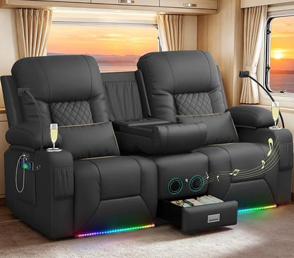 Power RV Loveseat Recliner Sofa, Reclining Loveseat with Flip Back Console, Home Theater Seating with USB Ports, Cup Holders, Wall Hugger Recliners for Movie Room, Gray