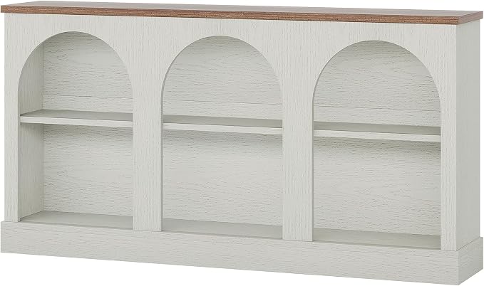 Tribesigns Farmhouse Console Table, 63-Inch Long Entryway Table with 3 Tier Storage, Wooden Rectangular Sofa Table Behind The Couch for Entrance, Hallway, Living Room, Off-White and Brown