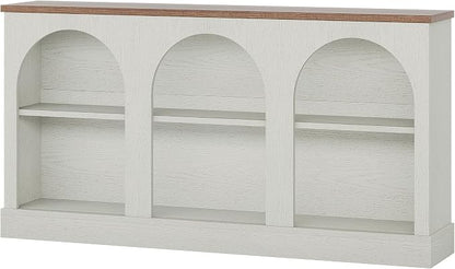 Tribesigns Farmhouse Console Table, 63-Inch Long Entryway Table with 3 Tier Storage, Wooden Rectangular Sofa Table Behind The Couch for Entrance, Hallway, Living Room, Off-White and Brown
