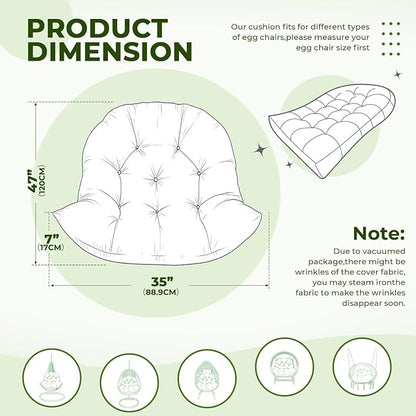 DANGHOOGY Egg Chair Cushion, Waterproof Outdoor Egg Replacement Cushions, Patio Chair Cushions for Outdoor Funiture, Thickened Hanging Chair Cushion, 35x47x7 Inches (Grey)