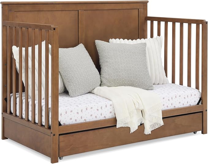 Simmons Kids Logan 6-in-1 Convertible Crib with Underdrawer - Greenguard Gold Certified, Chestnut