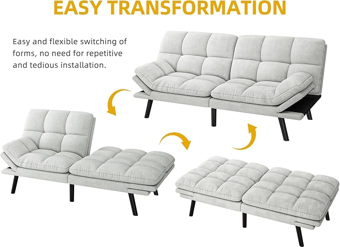 YITAHOME Convertible Futon Sofa Bed, 70" Folding Futon Set for Living Room Home Office Aprtment, Modern Futon Couch with Adjustable Backrest & Armrests, Recliner Lounge, Loveseat Sofa