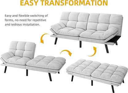 YITAHOME Convertible Futon Sofa Bed, 70" Folding Futon Set for Living Room Home Office Aprtment, Modern Futon Couch with Adjustable Backrest & Armrests, Recliner Lounge, Loveseat Sofa