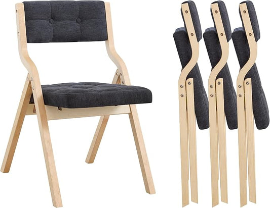 4-Pack Folding Dining Chairs with Cushion,Padded Foldable Dining Chairs,Portable Wooden Folding Chairs with Tufted Buttons Seat for Dining Rooms Kitchen Wedding and Party Indoor Darkgrey