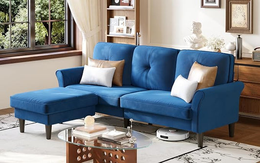 Welzona Sofas for Living Room, 83" Velvet Sectional Couch with Moveable Ottoman, Midcentury Modern Small Sectional Couch, L Shape Sofa & 2 Seater, Couches for Living Room, Apartment, Bedroom