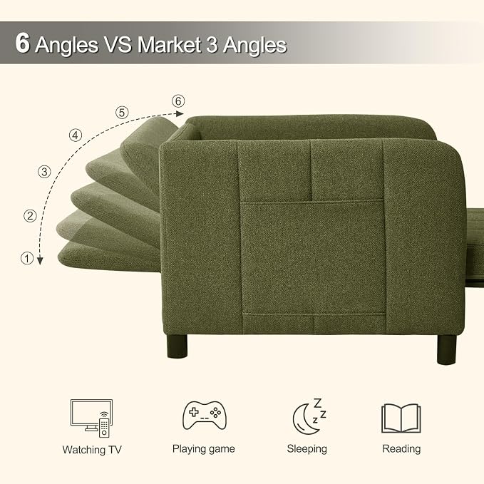 ZZW Sleeper Chair 84" Extra Long Convertible Chair Bed Upgraded 3-in-1 to 4-in-1 Pull Out Chair & Single Sofa Bed for Adult Sleeping Chair for Living Room Small Space (Modern Green)
