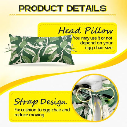 MAGIC ELEPHANT Egg Chair Cushion, Memory Foam Hanging Egg Chair Cushion Replacement, Indoor Outdoor Hammock Basket Swing Cushion with Headrest (Forest Green Tulip)