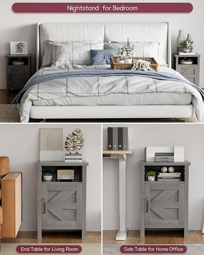 YESHOMY Farmhouse Modern Nightstand with Shelf and Barn Door, Set of 1 for Bedroom, Gray