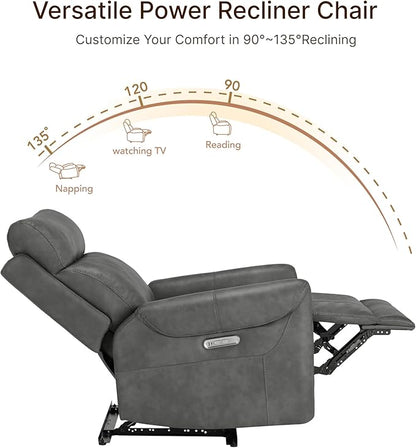 KISLOT Leather Recliner Chair for Adults Wall Hugger RV Recliner with USB Charging Ports Electric Power Reclining Sofa for Living Room Home Theater Seating Bedroom