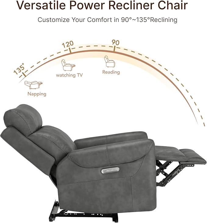 KISLOT Leather Recliner Chair Set of 2, Wall Hugger RV Recliners with USB Charging Ports Electric Power Reclining Sofa for Living Room Home Theater Seating Bedroom