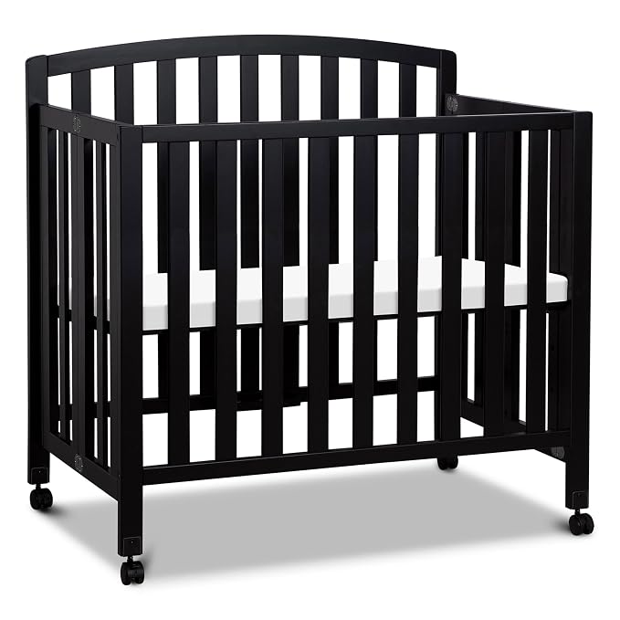Davinci Dylan 3-in-1 Convertible Portable Mini Crib, Ebony | GREENGUARD Gold Certified - Folding Baby Crib With Wheels, 4 Adjustable Mattress Heights, Conversion Kit Sold Separately
