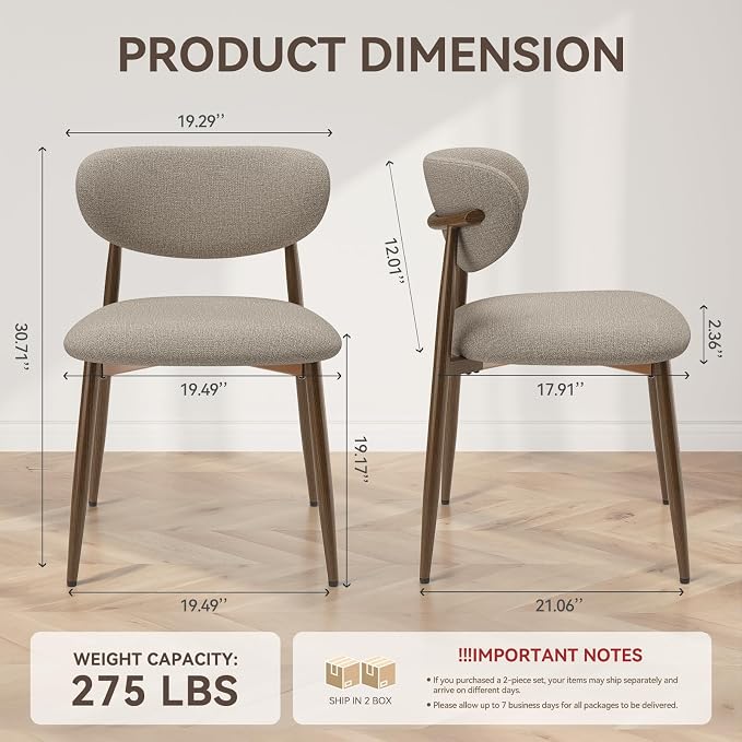 MALOL Dining Chairs Set of 4, Curved Back Kitchen Room Chairs with Metal Legs and Anti Slip Pads, Upholstered Dining Chair for Home and Restaurant, Camel